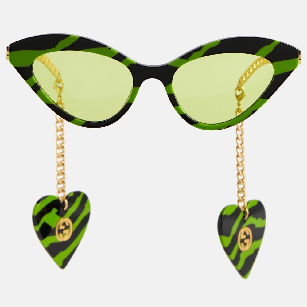 GUCCI Zebra-print cat-eye sunglasses and clips worn once GREEN & Black & Gold - Picture 3 of 10